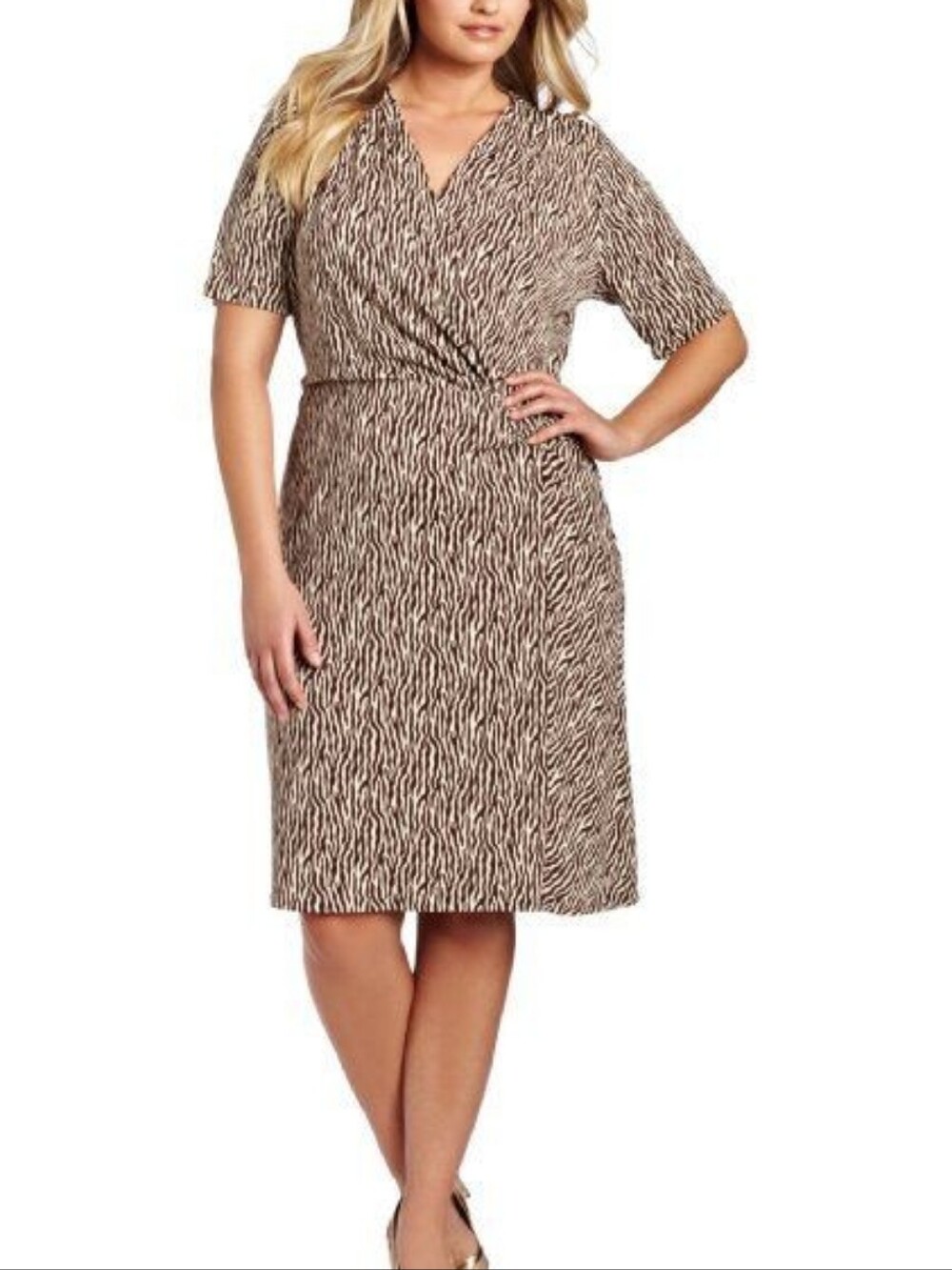 New Jones New York Brown Zebra Print Ruched Side Dress Size Small